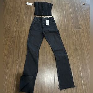 Zara two pieces denim corset top and split hem jeans